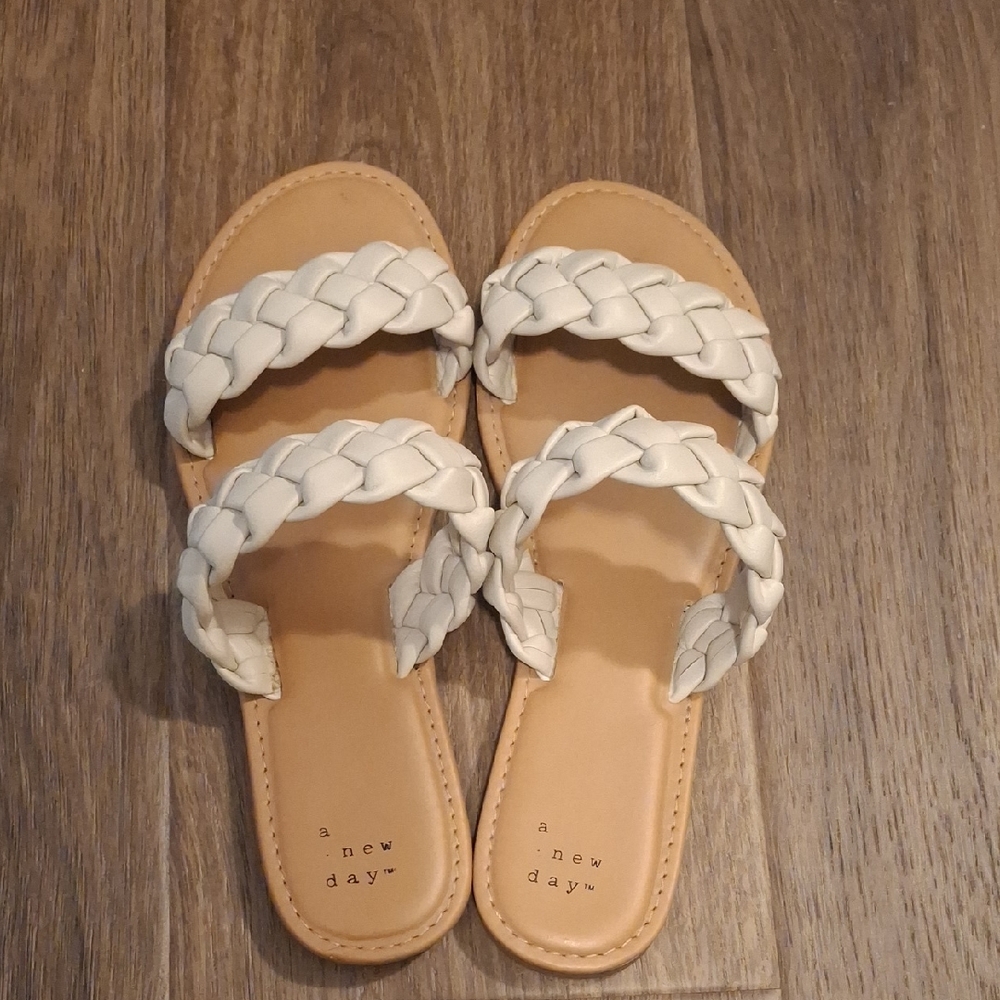 a new day Cream Braided Double-Strap Slide Sandals